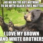 how about no meme | NO NO NO I'VE GOT NOTHING TO DO WITH BLACK LIVES MATTER; I LOVE MY BROWN AND WHITE BROTHERS | image tagged in how about no meme | made w/ Imgflip meme maker