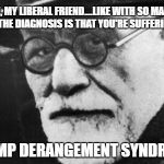 Sigmund says.... | AH, MY LIBERAL FRIEND....LIKE WITH SO MANY OTHERS THE DIAGNOSIS IS THAT YOU'RE SUFFERING FROM; TRUMP DERANGEMENT SYNDROME | image tagged in liberals,memes,donald trump approves,politics,liberal vs conservative,liberal tears | made w/ Imgflip meme maker