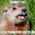 ayy lmao groundhog | I DIDN'T LIE; I USED ALTERNATIVE FACTS BIGLY! | image tagged in ayy lmao groundhog | made w/ Imgflip meme maker