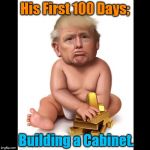 Trump Baby | His First 100 Days;; Building a Cabinet. | image tagged in trump baby | made w/ Imgflip meme maker