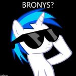 Guys who are the top 4 bronys on imgflip? Details in the comments | BRONYS? | image tagged in dj pon 3 sunglasses | made w/ Imgflip meme maker