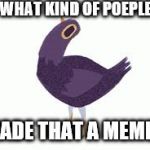 Trash Dove | WHAT KIND OF POEPLE; MADE THAT A MEME? | image tagged in trash dove | made w/ Imgflip meme maker