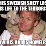 Feels baaad. :( | THIS SWEDISH SHEFF LOST HIS LIFE TO THE TERRORIST; NOW HIS DOG IS HOMELESS | image tagged in gordon ramsay lamb,sweden,fake news | made w/ Imgflip meme maker