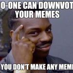 Just had a eureka moment... | NO-ONE CAN DOWNVOTE YOUR MEMES; IF YOU DON'T MAKE ANY MEMES | image tagged in roll safe,downvotes | made w/ Imgflip meme maker