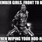 michael jackson crotch grab | REMEMBER GIRLS. FRONT TO BACK; WHEN WIPING YOUR HOO-HA. | image tagged in michael jackson crotch grab,funny memes,michael jackson,hoo-ha,wiping,front to back | made w/ Imgflip meme maker