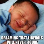 How did he do it? | ME... DREAMING THAT LIBERALS WILL NEVER FIGURE OUT HOW TRUMP BEAT'EM | image tagged in baby sleeping 2 | made w/ Imgflip meme maker