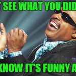 I can't see what you did there | I CAN'T SEE WHAT YOU DID THERE; BUT I KNOW IT'S FUNNY AS HELL | image tagged in stevie wonder laughing,i see what you did there,well maybe not,but i still get it,never back down | made w/ Imgflip meme maker