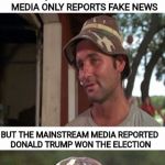 Ain't that just flipping great! The MSM is still pushing the big lie! | OKAY, SO THE MAINSTREAM MEDIA ONLY REPORTS FAKE NEWS; BUT THE MAINSTREAM MEDIA REPORTED DONALD TRUMP WON THE ELECTION; BY THAT LOGIC, HILLARY IS REALLY PRESIDENT | image tagged in bill murray 3 panel,mainstream media,msnbc,cbs,abc,associated press | made w/ Imgflip meme maker