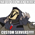 Reaper overwatch just right | WHAT DO YOU MEAN THERES... CUSTOM SERVERS!!!!! | image tagged in reaper overwatch just right | made w/ Imgflip meme maker