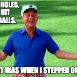 Rodney | OUT OF 18 HOLES, I ONLY HIT 2 GOOD BALLS. AND THAT WAS WHEN I STEPPED ON A RAKE. | image tagged in rodney | made w/ Imgflip meme maker