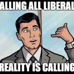 Archer blimps | CALLING ALL LIBERALS; REALITY IS CALLING | image tagged in archer blimps | made w/ Imgflip meme maker