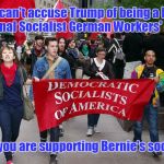 A Little Common Sense Goes a Long Way... | You can't accuse Trump of being a NAZI (National Socialist German Workers' Party); When you are supporting Bernie's socialism. | image tagged in liberals,socialism,anti-trump | made w/ Imgflip meme maker