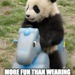 Riding Panda | MORE FUN THAN WEARING A TUXEDO ON HOLLYWOOD BLVD FOR THE OSCARS | image tagged in riding panda | made w/ Imgflip meme maker