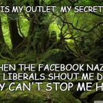 Rain Forest | THIS IS MY OUTLET, MY SECRET PLACE; WHEN THE FACEBOOK NAZIS AND LIBERALS SHOUT ME DOWN; THEY CAN'T STOP ME HERE | image tagged in rain forest | made w/ Imgflip meme maker