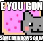 Nyan Cat | ARE YOU GONNA; POOP SOME RAINBOWS OR WHAT?! | image tagged in nyan cat | made w/ Imgflip meme maker