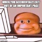 Loaf Bloke | WHEN YOU ACCIDENTALLY EXIT OUT OF AN IMPORTANT PAGE | image tagged in loaf bloke | made w/ Imgflip meme maker