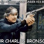 death wish  | CHUCK NORRIS LOOKS UNDER HIS BED; FOR CHARLES BRONSON | image tagged in death wish | made w/ Imgflip meme maker