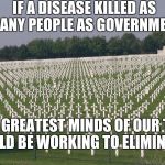 ww2 graves | IF A DISEASE KILLED AS MANY PEOPLE AS GOVERNMENT; THE GREATEST MINDS OF OUR TIME WOULD BE WORKING TO ELIMINATE IT | image tagged in ww2 graves | made w/ Imgflip meme maker