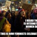 Why So Angry? | I HEARD TODAY IS INTERNATIONAL WOMEN DAY.... AND THIS IS HOW FEMINISTS CELEBRATE IT? | image tagged in women day,protest,feminist,angry people | made w/ Imgflip meme maker