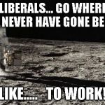 Moon landing | LIBERALS... GO WHERE YOU NEVER HAVE GONE BEFORE; LIKE.....   TO WORK! | image tagged in moon landing | made w/ Imgflip meme maker