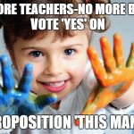 California Assemblyman Evan Low, Democrat, wants to lower the State voting age to 17 - what's next.... | NO MORE TEACHERS-NO MORE BOOKS; VOTE 'YES' ON; PROPOSITION 'THIS MANY' | image tagged in this many,memes,voting,liberals approve,liberals vs conservatives,politics | made w/ Imgflip meme maker