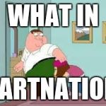 Peter farting on meg | WHAT IN; FARTNATION | image tagged in peter farting on meg | made w/ Imgflip meme maker