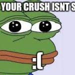 pepe | WHEN YOUR CRUSH ISNT SIGNAL; :( | image tagged in pepe | made w/ Imgflip meme maker