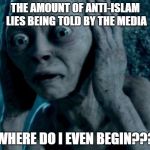 Gollum | THE AMOUNT OF ANTI-ISLAM LIES BEING TOLD BY THE MEDIA; WHERE DO I EVEN BEGIN??? | image tagged in gollum,islam,lies,media brainwashing,funny | made w/ Imgflip meme maker