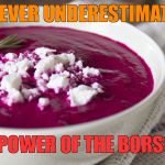 Borscht | NEVER UNDERESTIMATE; THE POWER OF THE BORSCHT! | image tagged in borscht | made w/ Imgflip meme maker