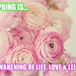 Spring is in the Air | SPRING IS... THE AWAKENING OF LIFE, LOVE & LEISURE | image tagged in spring is in the air | made w/ Imgflip meme maker