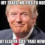 President Donald Trump | PAID MY TAXES. NO TIES TO RUSSIA. WHAT ELSE YA GOT "FAKE NEWS"? | image tagged in president donald trump | made w/ Imgflip meme maker