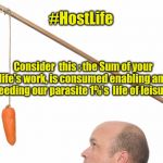 Carrot | #HostLife; Consider  this : the Sum of your life's work, is consumed enabling and feeding our parasite 1%'s  life of leisure | image tagged in carrot | made w/ Imgflip meme maker