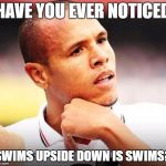Luiz Fabiano | HAVE YOU EVER NOTICED; SWIMS UPSIDE DOWN IS SWIMS? | image tagged in memes,luiz fabiano | made w/ Imgflip meme maker