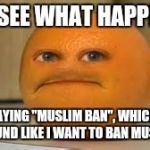 I see what happened | OH I SEE WHAT HAPPENED; I KEPT SAYING "MUSLIM BAN", WHICH MAKES IT SOUND LIKE I WANT TO BAN MUSLIMS. | image tagged in orange,trump,muslim ban | made w/ Imgflip meme maker