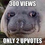 Sad Seal | 300 VIEWS; ONLY 2 UPVOTES | image tagged in sad seal | made w/ Imgflip meme maker