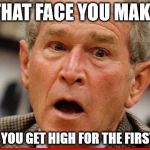 that face | THAT FACE YOU MAKE; WHEN YOU GET HIGH FOR THE FIRST TIME | image tagged in marijuana,politics,george bush | made w/ Imgflip meme maker