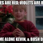 At least he  knows the truth | ROSES ARE RED, VIOLETS ARE BLUE, I'M HOME ALONE KEVIN, & BUSH DID 9/11 | image tagged in home alone,9/11,memes,dank memes,offensive,george bush | made w/ Imgflip meme maker
