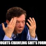 Eckhart Tolle thought forms | THOUGHTS CRAWLING SHIT'S FORMING | image tagged in eckhart tolle thought forms | made w/ Imgflip meme maker