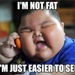 Fat Kid | I'M NOT FAT; I'M JUST EASIER TO SEE | image tagged in fat kid | made w/ Imgflip meme maker