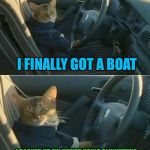 Boat Cat in Car | I FINALLY GOT A BOAT; I BACKED UP MY MEMES USING CLINKSTER'S MEME BACKUP UTILITY AND MADE A FORTUNE! | image tagged in boat cat in car,memes | made w/ Imgflip meme maker