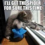 Cats with Guns | I'LL GET THE SPIDER FOR SURE THIS TIME | image tagged in cats with guns | made w/ Imgflip meme maker