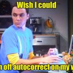 Wife 2.0 | Wish I could; turn off autocorrect on my wife | image tagged in sheldon computer,autocorrect | made w/ Imgflip meme maker