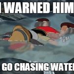 Disney | I WARNED HIM; NOT TO GO CHASING WATER FALLS | image tagged in disney | made w/ Imgflip meme maker