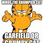 Garfield shrug | I HONESTLY DONT KNOW WHOS THE GRUMPIER CAT; GARFIELD OR GRUMPY CAT | image tagged in garfield shrug | made w/ Imgflip meme maker