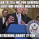 Republican senators | YOU MEAN TO TELL ME YOU GENIUSES DONT HAVE AT LEAST ONE VIABLE HEALTH PLAN READY; AFTER BLATHERING ABOUT IT FOR 7.5 YEARS? | image tagged in republican senators | made w/ Imgflip meme maker