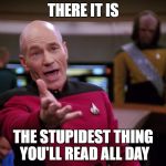 piccard | THERE IT IS; THE STUPIDEST THING YOU'LL READ ALL DAY | image tagged in piccard | made w/ Imgflip meme maker