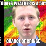 Shocked News Anchor | TODAYS WEATHER IS A 50%; CHANCE OF CRINGE | image tagged in shocked news anchor | made w/ Imgflip meme maker