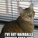 Sour Cat | THAT WAS A JOKE? I'VE GOT HAIRBALLS FUNNIER THAN THAT. | image tagged in sour cat | made w/ Imgflip meme maker