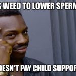 Wimsical black guy | SMOKES WEED TO LOWER SPERM COUNT; DOESN'T PAY CHILD SUPPORT | image tagged in wimsical black guy | made w/ Imgflip meme maker