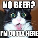 catsuprised | NO BEER? I'M OUTTA HERE | image tagged in catsuprised | made w/ Imgflip meme maker